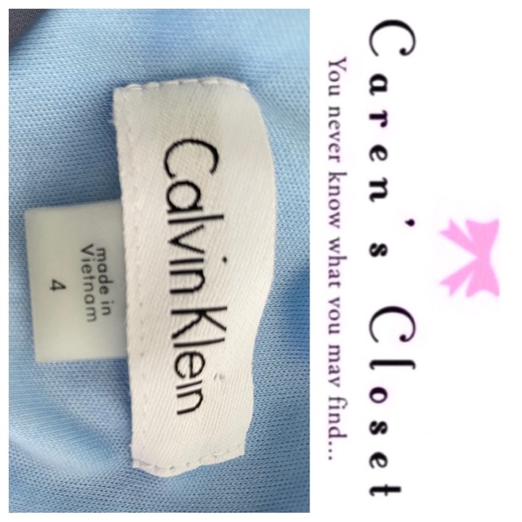 Calvin Klein Powder Blue Floral Print Chiffon Trapeze Sleeveless Dress - Picture 9 of 10